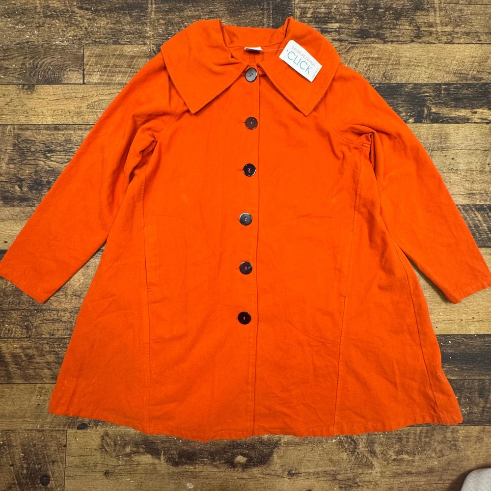 CLICK BY COLOR ME COTTON Orange Button Front Casual Jacket Womens XL Made in USA